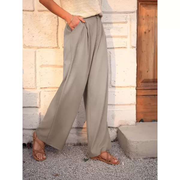 imageGRACE KARIN Wide Leg Pants for Women Cotton Linen Business Casual Long Trousers Palazzo Pants with PocketsLight Grey