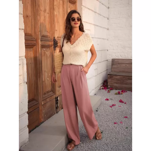 imageGRACE KARIN Wide Leg Pants for Women Cotton Linen Business Casual Long Trousers Palazzo Pants with PocketsPink Purple