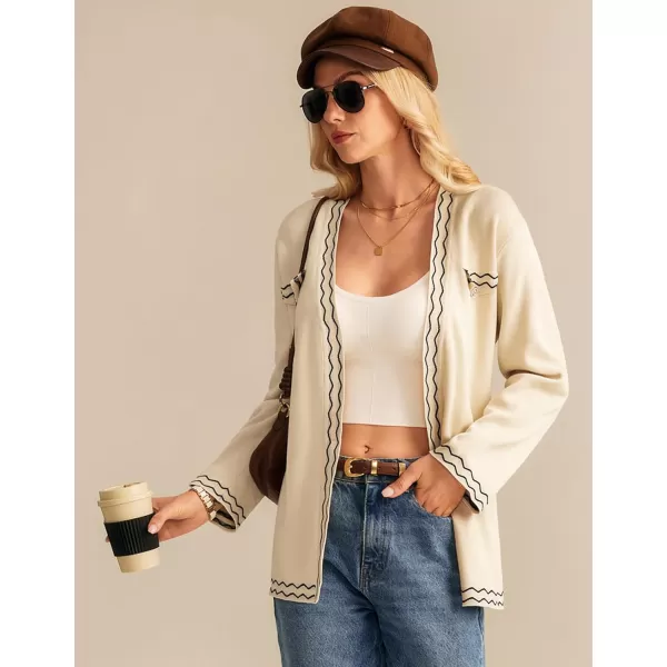 imageGRACE KARIN Women 2024 Fall Cardigan Long Sleeve Contrast Sweater Coat VNeck Open Front Dressy Outwear with BeltBeige