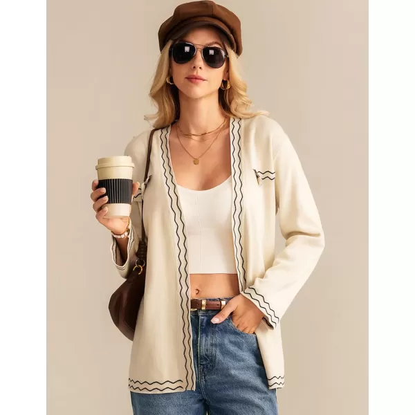 imageGRACE KARIN Women 2024 Fall Cardigan Long Sleeve Contrast Sweater Coat VNeck Open Front Dressy Outwear with BeltBeige