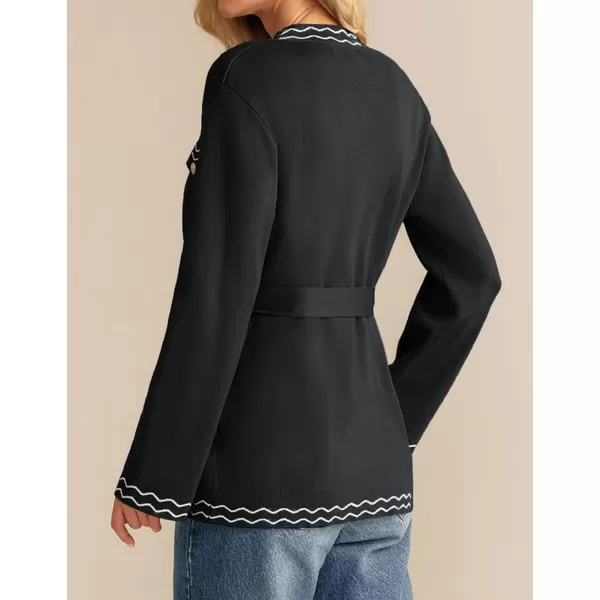 imageGRACE KARIN Women 2024 Fall Cardigan Long Sleeve Contrast Sweater Coat VNeck Open Front Dressy Outwear with BeltBlack