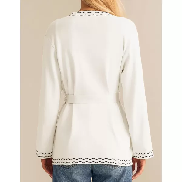 imageGRACE KARIN Women 2024 Fall Cardigan Long Sleeve Contrast Sweater Coat VNeck Open Front Dressy Outwear with BeltWhite