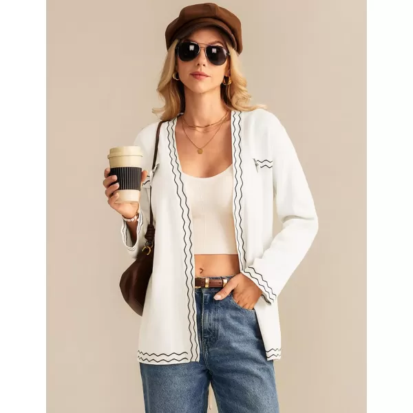 imageGRACE KARIN Women 2024 Fall Cardigan Long Sleeve Contrast Sweater Coat VNeck Open Front Dressy Outwear with BeltWhite