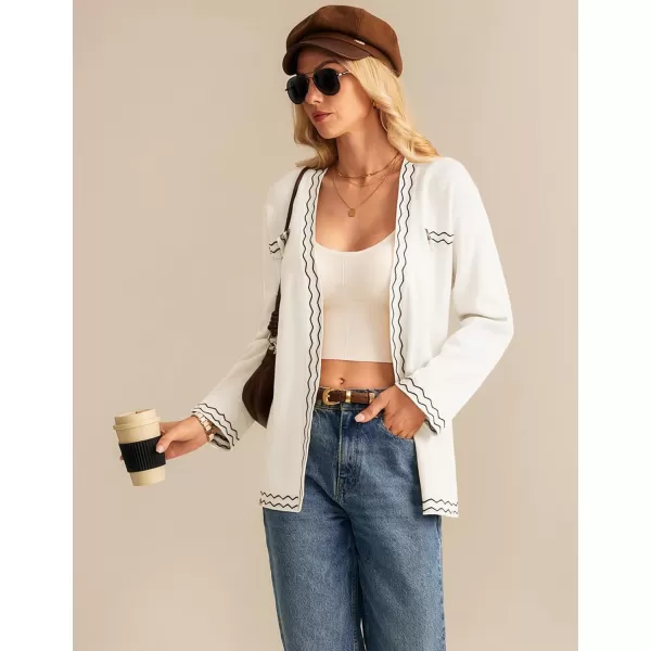 imageGRACE KARIN Women 2024 Fall Cardigan Long Sleeve Contrast Sweater Coat VNeck Open Front Dressy Outwear with BeltWhite