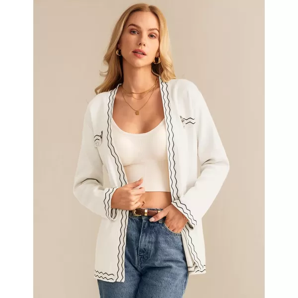 imageGRACE KARIN Women 2024 Fall Cardigan Long Sleeve Contrast Sweater Coat VNeck Open Front Dressy Outwear with BeltWhite