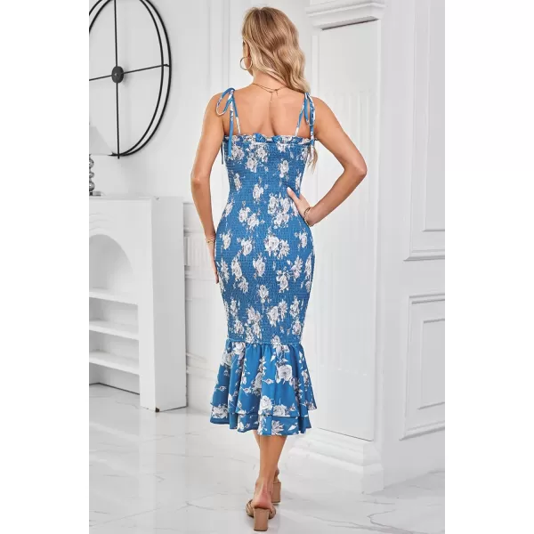 imageGRACE KARIN Womens 2024 Maternity Summer Floral Smocked Sundress Midi Bodycon Sleeveless Ruffle Hem Casual DressBlue White Floral