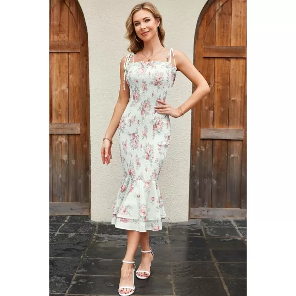 imageGRACE KARIN Womens 2024 Maternity Summer Floral Smocked Sundress Midi Bodycon Sleeveless Ruffle Hem Casual DressLight Green Pink Floral