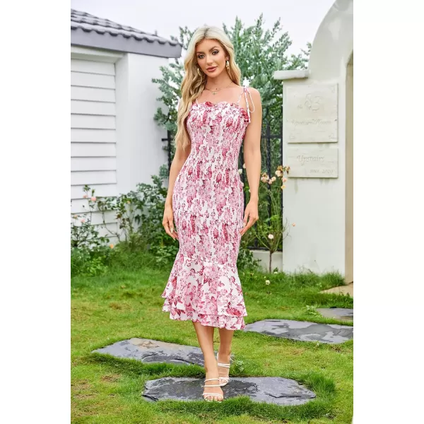 imageGRACE KARIN Womens 2024 Maternity Summer Floral Smocked Sundress Midi Bodycon Sleeveless Ruffle Hem Casual DressWhite Pink Floral