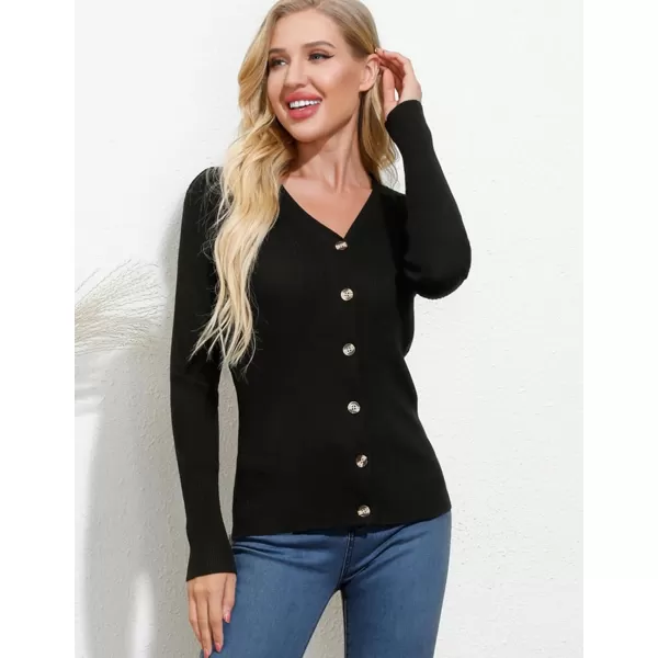 imageGRACE KARIN Womens Button Up V Neck Long Sleeve Soft Basic Knit Cardigan SweaterBlack