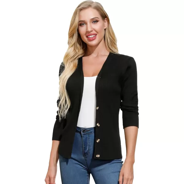 imageGRACE KARIN Womens Button Up V Neck Long Sleeve Soft Basic Knit Cardigan SweaterBlack