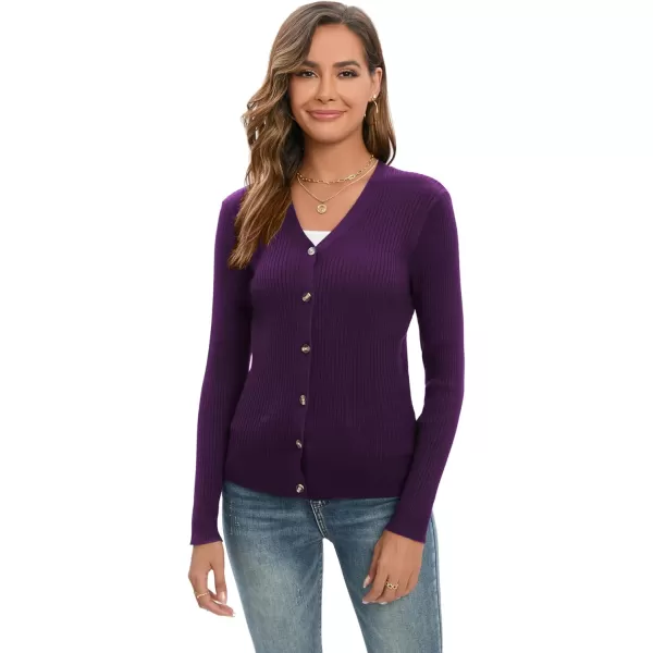 imageGRACE KARIN Womens Button Up V Neck Long Sleeve Soft Basic Knit Cardigan SweaterDark Purple