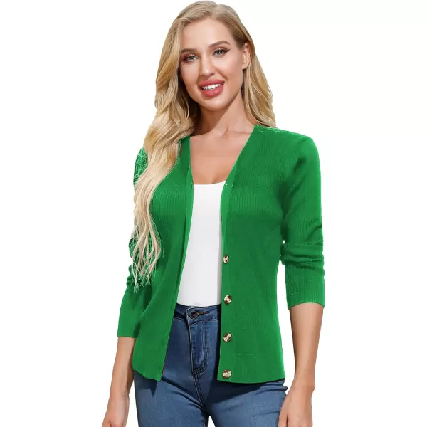 imageGRACE KARIN Womens Button Up V Neck Long Sleeve Soft Basic Knit Cardigan SweaterGreen