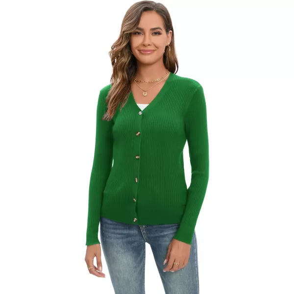 imageGRACE KARIN Womens Button Up V Neck Long Sleeve Soft Basic Knit Cardigan SweaterGreen