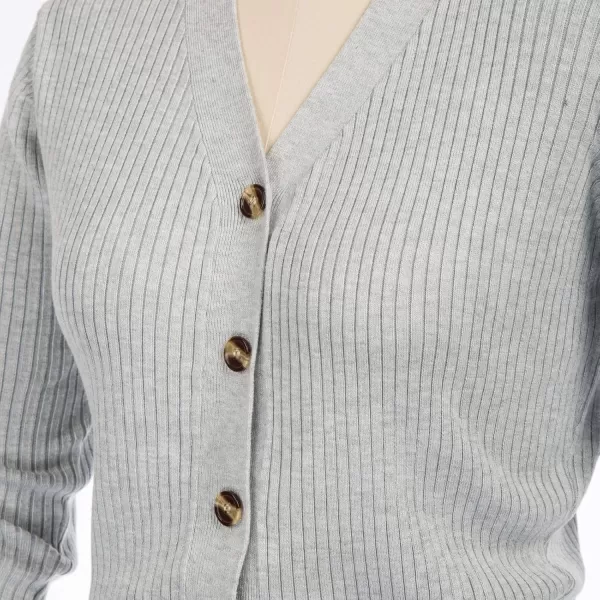 imageGRACE KARIN Womens Button Up V Neck Long Sleeve Soft Basic Knit Cardigan SweaterLight Grey Heather