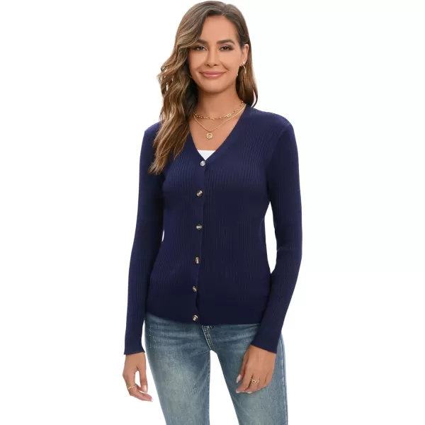 imageGRACE KARIN Womens Button Up V Neck Long Sleeve Soft Basic Knit Cardigan SweaterNavy