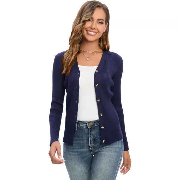 imageGRACE KARIN Womens Button Up V Neck Long Sleeve Soft Basic Knit Cardigan SweaterNavy