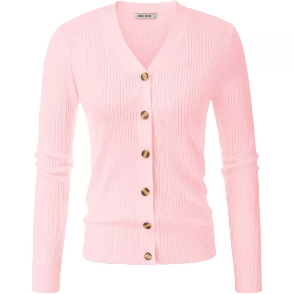 imageGRACE KARIN Womens Button Up V Neck Long Sleeve Soft Basic Knit Cardigan SweaterPink