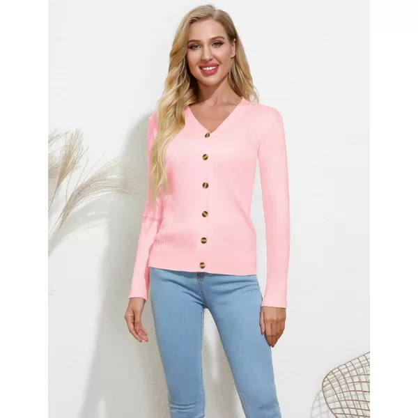 imageGRACE KARIN Womens Button Up V Neck Long Sleeve Soft Basic Knit Cardigan SweaterPink