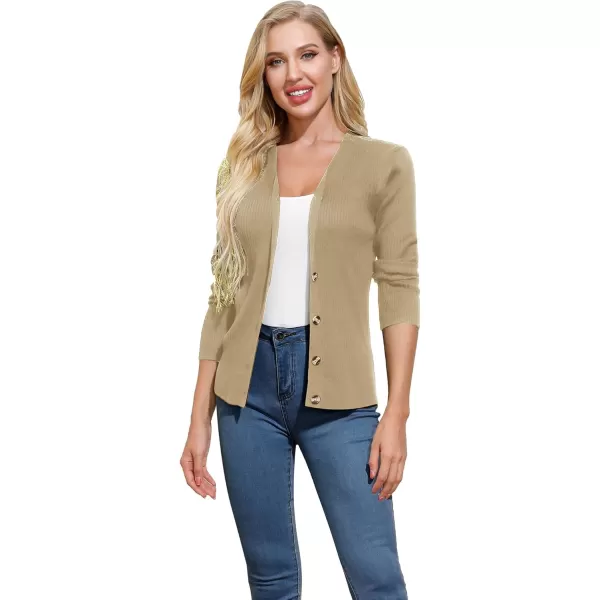 imageGRACE KARIN Womens Button Up V Neck Long Sleeve Soft Basic Knit Cardigan SweaterTan Khaki