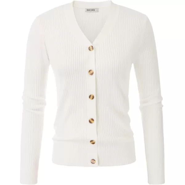 imageGRACE KARIN Womens Button Up V Neck Long Sleeve Soft Basic Knit Cardigan SweaterWhite