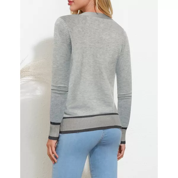 imageGRACE KARIN Womens Contrast Color Block Cardigan Sweaters Lightweight Long Sleeve Cropped Cardigan VNeck Striped ShrugsContrast Grey