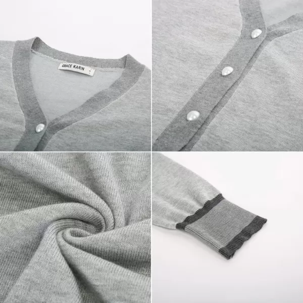 imageGRACE KARIN Womens Contrast Color Block Cardigan Sweaters Lightweight Long Sleeve Cropped Cardigan VNeck Striped ShrugsContrast Grey