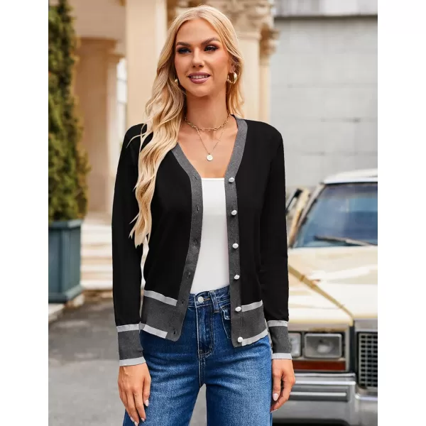 imageGRACE KARIN Womens Contrast Color Block Cardigan Sweaters Lightweight Long Sleeve Cropped Cardigan VNeck Striped ShrugsContrastblack
