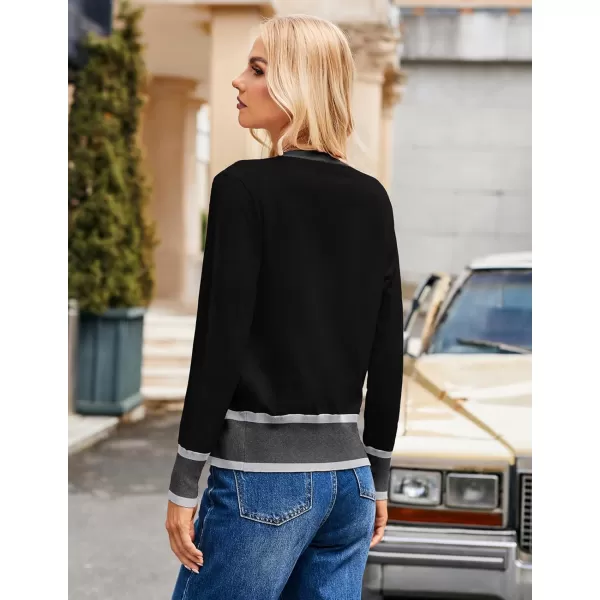 imageGRACE KARIN Womens Contrast Color Block Cardigan Sweaters Lightweight Long Sleeve Cropped Cardigan VNeck Striped ShrugsContrastblack