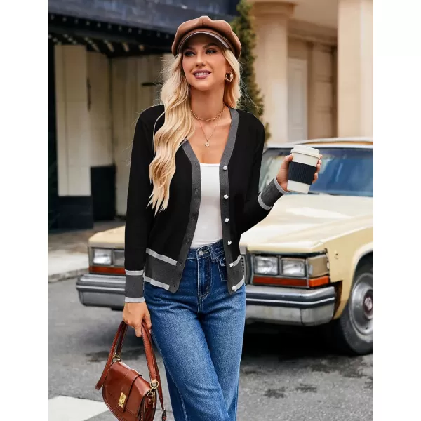 imageGRACE KARIN Womens Contrast Color Block Cardigan Sweaters Lightweight Long Sleeve Cropped Cardigan VNeck Striped ShrugsContrastblack