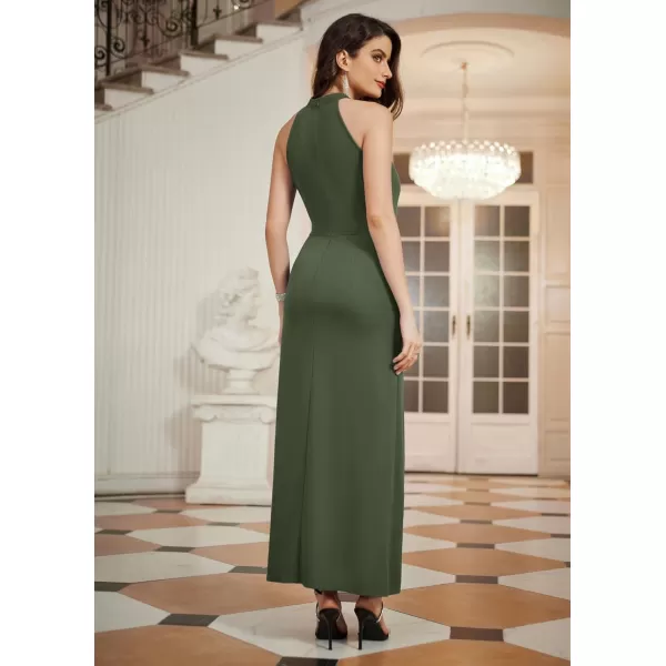 imageGRACE KARIN Womens Halter Neck Split Long Maxi Formal Dresses Bridesmaid Prom Party Wedding Guest Dresses 2024Army Green