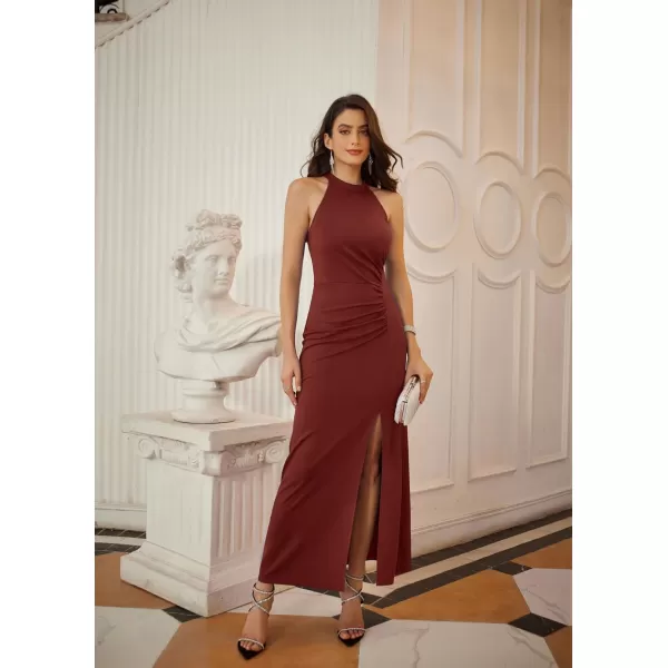 imageGRACE KARIN Womens Halter Neck Split Long Maxi Formal Dresses Bridesmaid Prom Party Wedding Guest Dresses 2024Red Brown