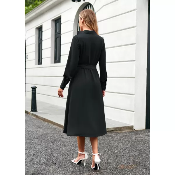 imageGRACE KARIN Womens Long Sleeve Fall Collared Work Dresses V Neck Business Midi Casual Aline DressesBlack