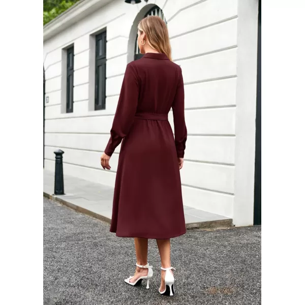 imageGRACE KARIN Womens Long Sleeve Fall Collared Work Dresses V Neck Business Midi Casual Aline DressesDark Red