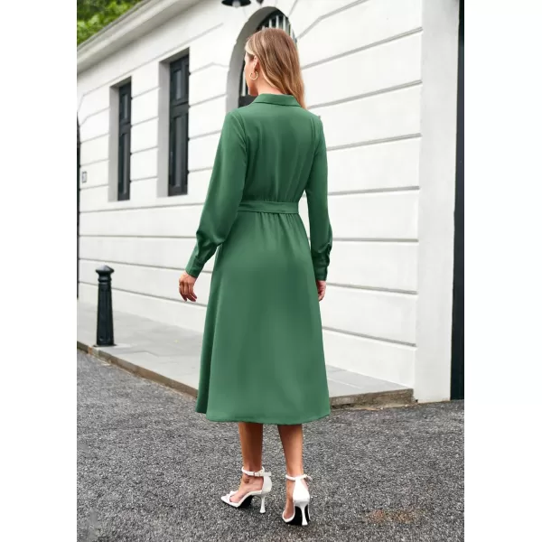 imageGRACE KARIN Womens Long Sleeve Fall Collared Work Dresses V Neck Business Midi Casual Aline DressesGreen