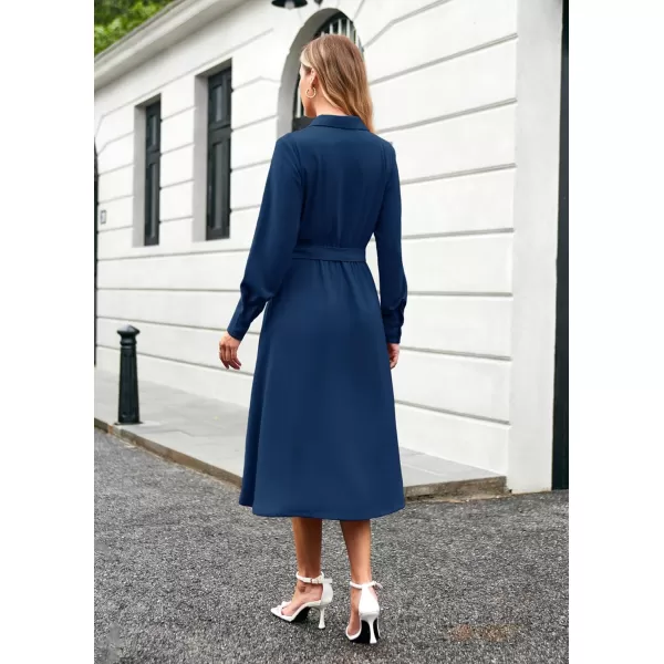 imageGRACE KARIN Womens Long Sleeve Fall Collared Work Dresses V Neck Business Midi Casual Aline DressesRoyal Blue