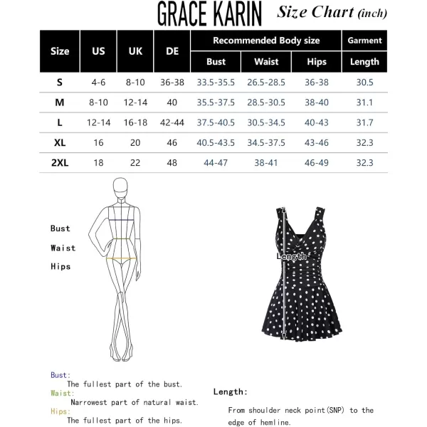 imageGRACE KARIN Womens One Piece Swimdress Tummy Control Bathing Suit V Neck Swimsuit Ruched Skirt SwimwearBlackpure