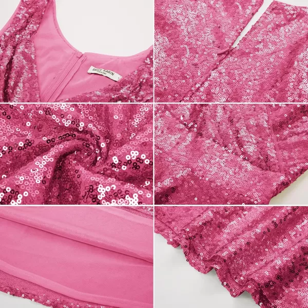 imageGRACE KARIN Womens Sequin Dresses Sleeveless VNeck Sparkly Glitter Evening Party DressRose Redsequin