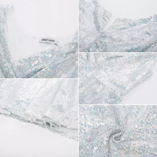 imageGRACE KARIN Womens Sequin Dresses Sleeveless VNeck Sparkly Glitter Evening Party DressSlivermultisequin