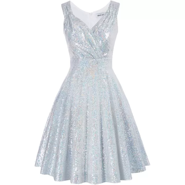 imageGRACE KARIN Womens Sequin Dresses Sleeveless VNeck Sparkly Glitter Evening Party DressSlivermultisequin