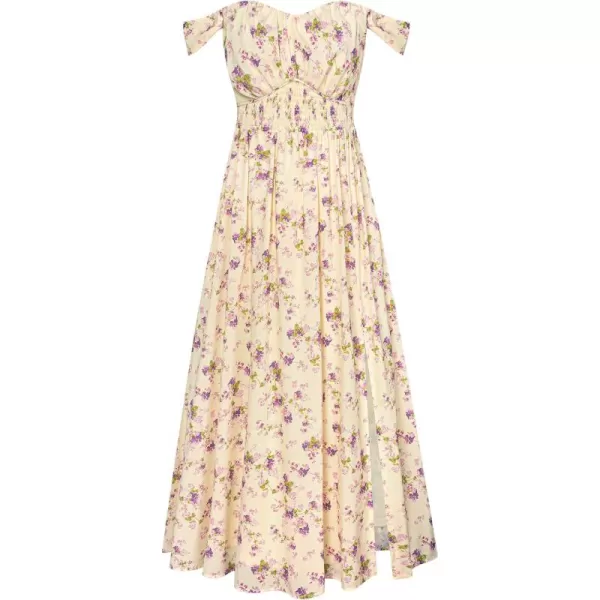 imageGRACE KARIN 2024 Womens Summer Floral Print Flowy A Line Maxi Dresses Sleeveless Smocked Off Shoulder DressBeige Purple