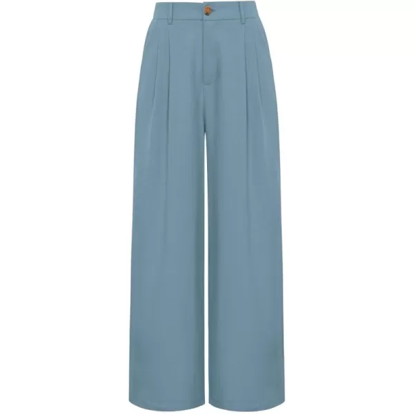 imageGRACE KARIN Wide Leg Pants for Women Cotton Linen Business Casual Long Trousers Palazzo Pants with PocketsBlue Grey