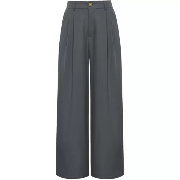 imageGRACE KARIN Wide Leg Pants for Women Cotton Linen Business Casual Long Trousers Palazzo Pants with PocketsDark Gray