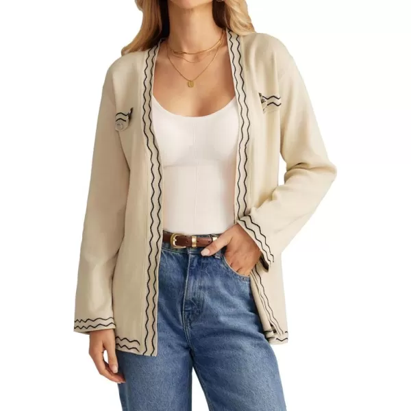 imageGRACE KARIN Women 2024 Fall Cardigan Long Sleeve Contrast Sweater Coat VNeck Open Front Dressy Outwear with BeltBeige