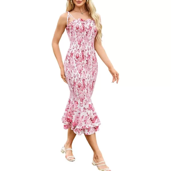 imageGRACE KARIN Womens 2024 Maternity Summer Floral Smocked Sundress Midi Bodycon Sleeveless Ruffle Hem Casual DressWhite Pink Floral