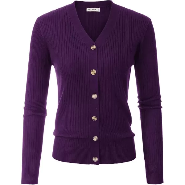 imageGRACE KARIN Womens Button Up V Neck Long Sleeve Soft Basic Knit Cardigan SweaterDark Purple