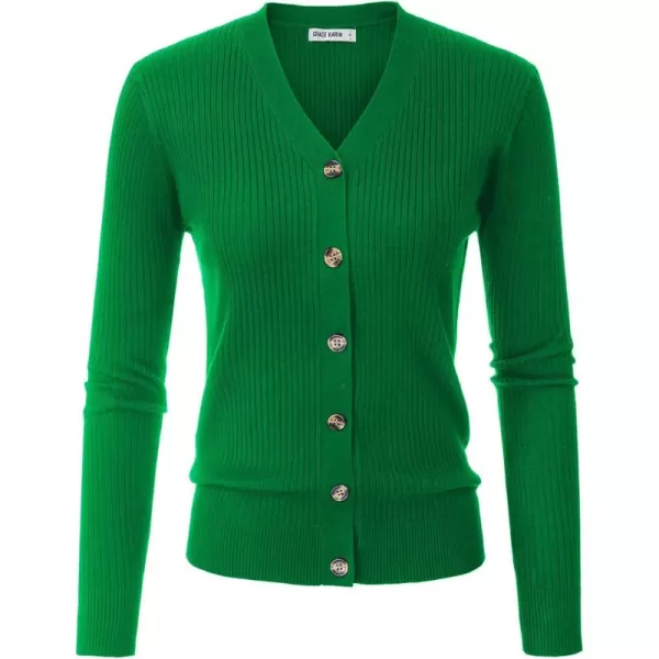 imageGRACE KARIN Womens Button Up V Neck Long Sleeve Soft Basic Knit Cardigan SweaterGreen