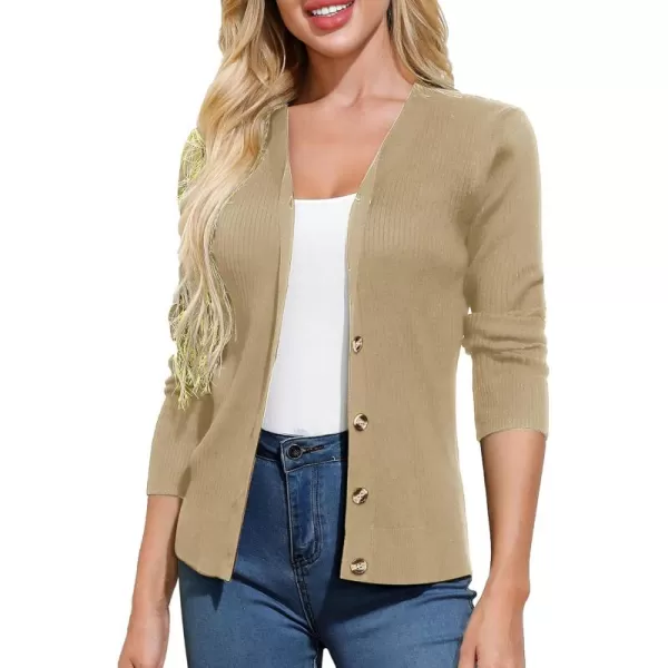 imageGRACE KARIN Womens Button Up V Neck Long Sleeve Soft Basic Knit Cardigan SweaterTan Khaki