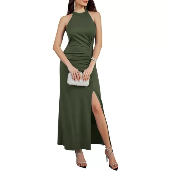 imageGRACE KARIN Womens Halter Neck Split Long Maxi Formal Dresses Bridesmaid Prom Party Wedding Guest Dresses 2024Army Green