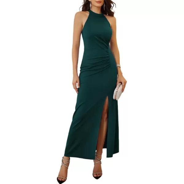 imageGRACE KARIN Womens Halter Neck Split Long Maxi Formal Dresses Bridesmaid Prom Party Wedding Guest Dresses 2024Dark Green