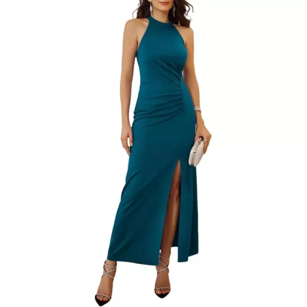 imageGRACE KARIN Womens Halter Neck Split Long Maxi Formal Dresses Bridesmaid Prom Party Wedding Guest Dresses 2024Peacock Blue